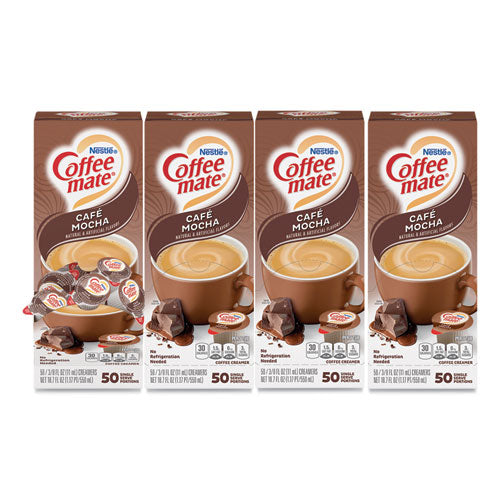 Liquid Coffee Creamer, Cafe Mocha, 0.38 oz Mini Cups, 50/Box, 4 Boxes/Carton, 200 Total/Carton-(NES35115CT)