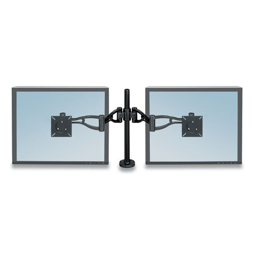 Professional Series Depth Adjustable Dual Monitor Arm, 360 deg Rotation, 37 deg Tilt, 360 deg Pan, Black, Supports 24 lb-(FEL8041701)