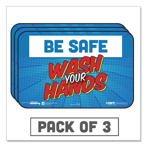 BeSafe Messaging Education Wall Signs, 9 x 6, "Be Safe, Wash Your Hands", 3/Pack-(TAB29502)
