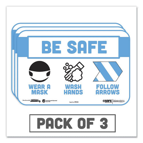 BeSafe Messaging Education Wall Signs, 9 x 6, "Be Safe, Wear a Mask, Wash Your Hands, Follow the Arrows", 3/Pack-(TAB29546)