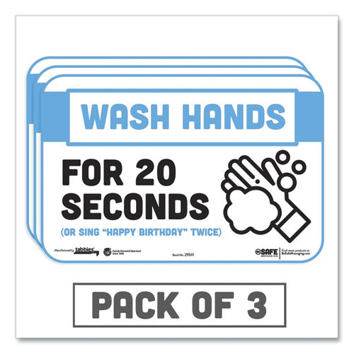 BeSafe Messaging Education Wall Signs, 9 x 6, "Wash Hands For 20 Seconds or Sing Happy Birthday Twice", 3/Pack-(TAB29541)