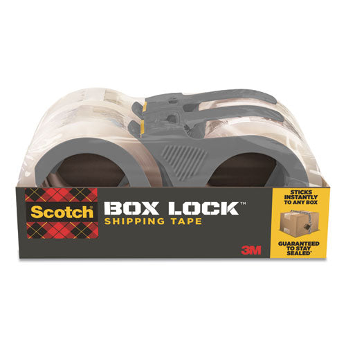 Box Lock Shipping Packaging Tape with Dispenser, 3" Core, 1.88" x 54.6 yds, Clear, 4/Pack-(MMM39504RD)