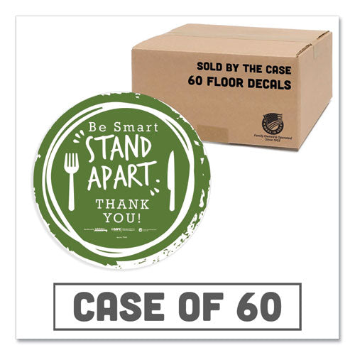 BeSafe Messaging Floor Decals, Be Smart Stand Apart Knife/Fork Thank You, 12" Dia., Green/White, 60/Carton-(TAB79161)