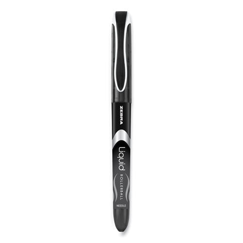 Liquid Ink Roller Ball Pen, Stick, Extra-Fine 0.5 mm, Black Ink, Black Barrel, 12/Pack-(ZEB44410)