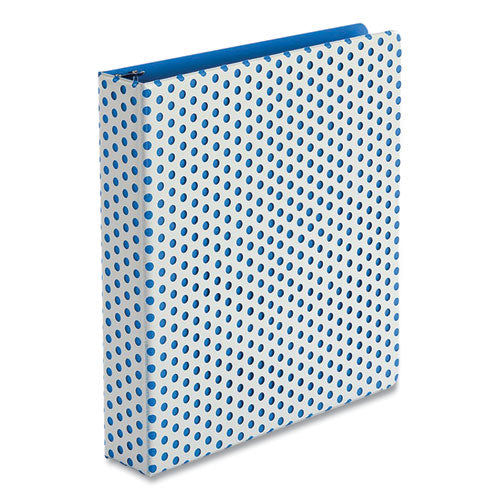 Punch Pop Fashion Binder, 3 Rings, 1.5" Capacity, 11 x 8.5, White/Blue Polka Dot Design-(OXF42501)