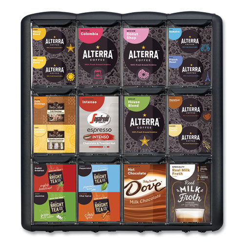 Merchandiser, For FLAVIA Freshpacks, 4 Compartments, 9.1 x 13.5 x 14.4,  Black-(MDKMDR9180)