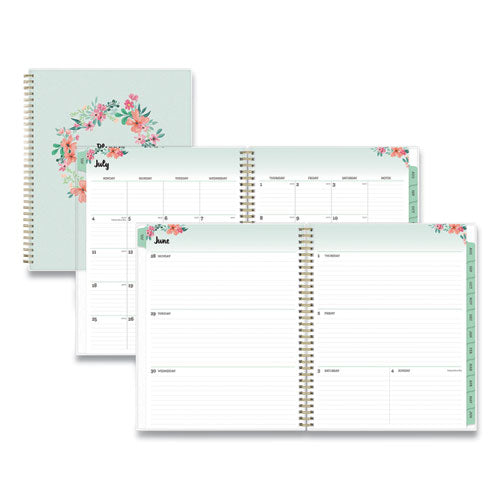 Laurel Academic Year Weekly/Monthly Planner, Floral Artwork, 11 x 8.5, Green/Pink Cover, 12-Month (July-June): 2021-2022-(BLS131947)