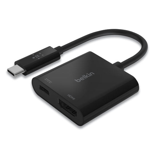 USB-C to HDMI + Charge Adapter, HDMI/USB-C(F)/USB-C(M), 2.53", Black-(BLKAVC002BKBL)