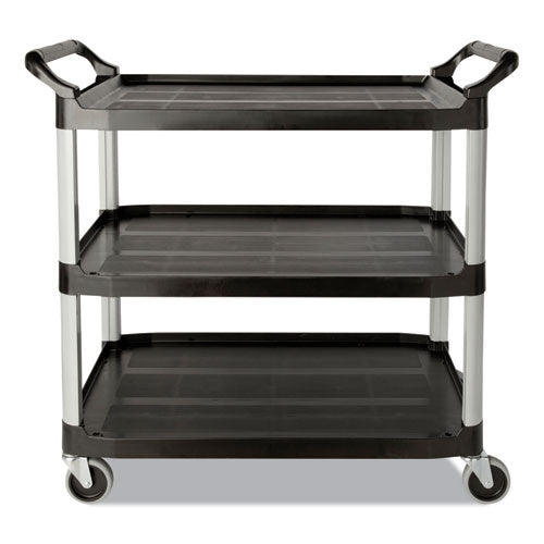 Three-Shelf Service Cart, Plastic, 3 Shelves, 200 lb Capacity, 18.63" x 33.63" x 37.75", Black-(RCP342488BLA)