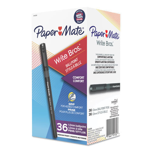 Write Bros. Grip Ballpoint Pen, Stick, Medium 1 mm, Black Ink, Black Barrel, 36/Pack-(PAP2142266)
