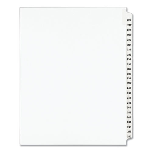 Preprinted Legal Exhibit Side Tab Index Dividers, Avery Style, 25-Tab, 226 to 250, 11 x 8.5, White, 1 Set, (1339)-(AVE01339)
