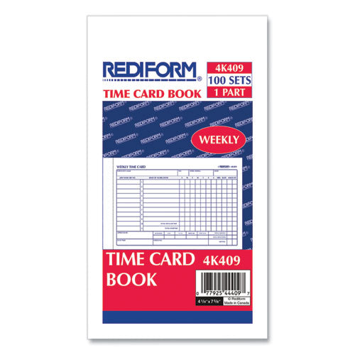 Weekly Employee Time Cards, One Side, 4.25 x 7, 100/Pad-(RED4K409)