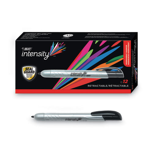 Intensity Retractable Permanent Marker, Fine Bullet Tip, Black, Dozen-(BICPMR11BK)