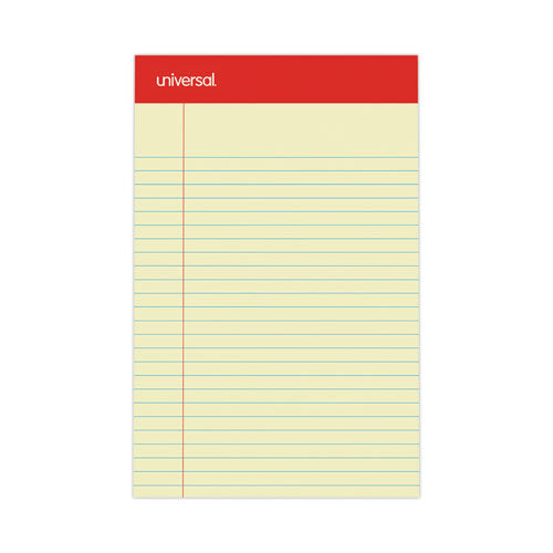 Perforated Ruled Writing Pads, Narrow Rule, Red Headband, 50 Canary-Yellow 5 x 8 Sheets, Dozen-(UNV46200)