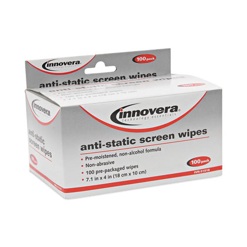 Antistatic Screen Cleaning Wipes, Cloth, 4.75, x 7.25, Unscented, White, 100/Pack-(IVR51516)