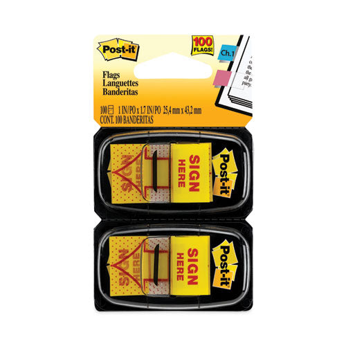 Arrow Message 1" Page Flags, "Sign Here", Yellow, 50 Flags/Dispenser, 2 Dispensers/Pack-(MMM680SH2)