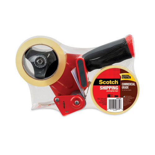 Packaging Tape Dispenser with Two Rolls of Tape, 3" Core, For Rolls Up to 0.75" x 60 yds, Red-(MMM37502ST)