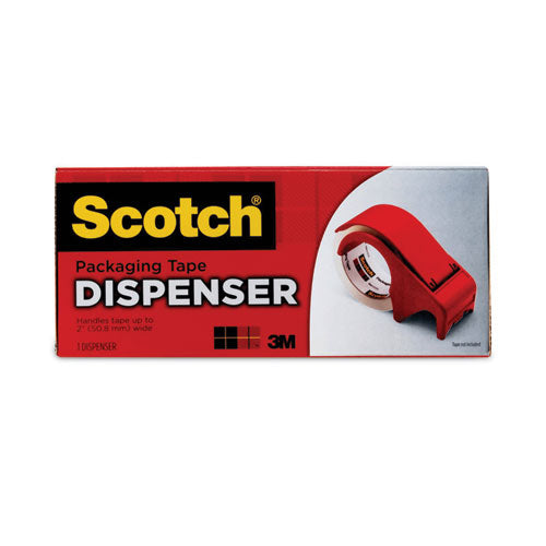 Compact and Quick Loading Dispenser for Box Sealing Tape, 3" Core, For Rolls Up to 2" x 60 yds, Red-(MMMDP300RD)