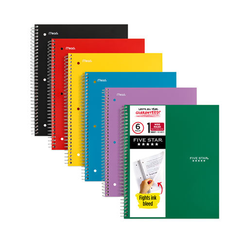 Wirebound Notebook, 1-Subject, Wide/Legal Rule, Randomly Assorted Cover Color, (100) 10.5 x 8 Sheets, 6/Pack-(MEA38042)
