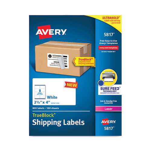 Shipping Labels with TrueBlock Technology, Laser Printers, 2.5 x 4, White, 8/Sheet, 100 Sheets/Pack-(AVE5817)