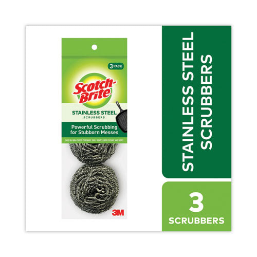 Metal Scrubbing Pads, 2.25 x 2.75, Silver, 3/Pack, 8 Packs/Carton-(MMM214C)