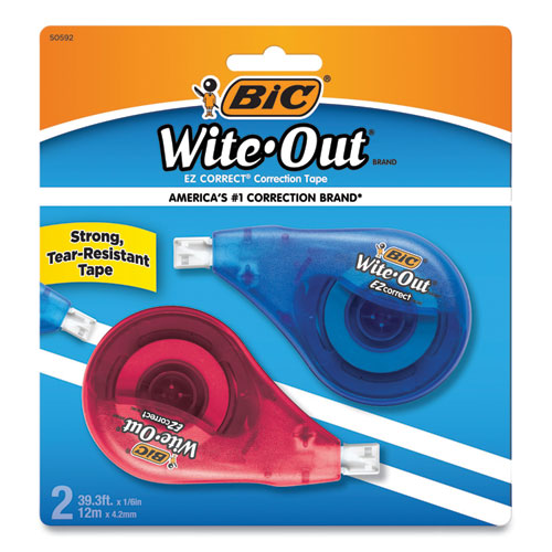Wite-Out EZ Correct Correction Tape, Non-Refillable, Blue/Orange Applicators, 0.17" x 472", 2/Pack-(BICWOTAPP21)