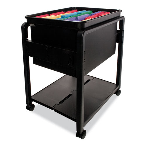 Folding Mobile File Cart, Plastic, 1 Shelf, 1 Bin, 14.5" x 18.5" x 21.75", Black-(AVT55758)