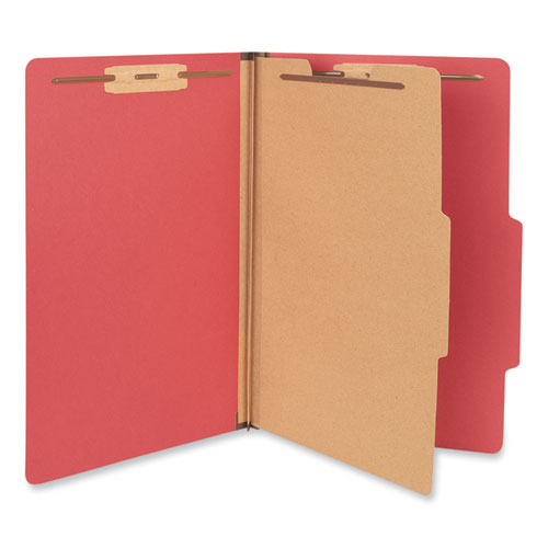 Bright Colored Pressboard Classification Folders, 2" Expansion, 1 Divider, 4 Fasteners, Legal Size, Ruby Red Exterior, 10/Box-(UNV10213)
