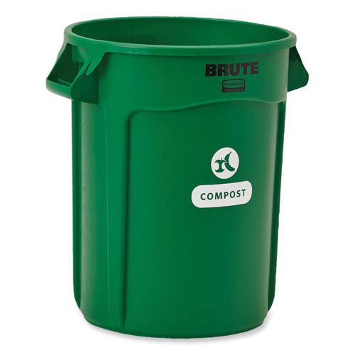 Vented Brute Resin Compost Can, 32 gal, Resin, Compost Green-(RCP2060854)