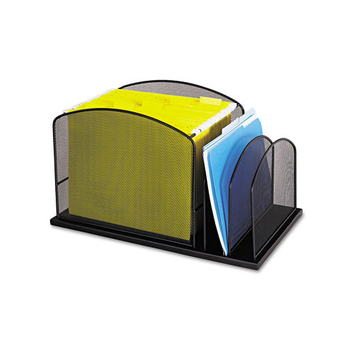 Onyx Mesh Desktop Hanging File With Two Upright Sections, 3 Sections, Letter Size, 11.5" Long, Black-(SAF3259BL)