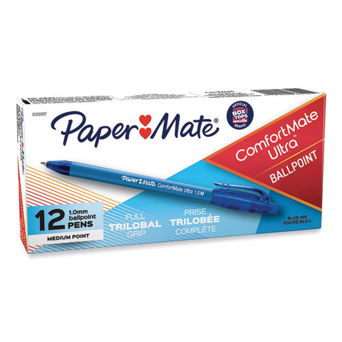 ComfortMate Ultra Ballpoint Pen, Retractable, Medium 1 mm, Blue Ink, Blue Barrel, Dozen-(PAP6310187)