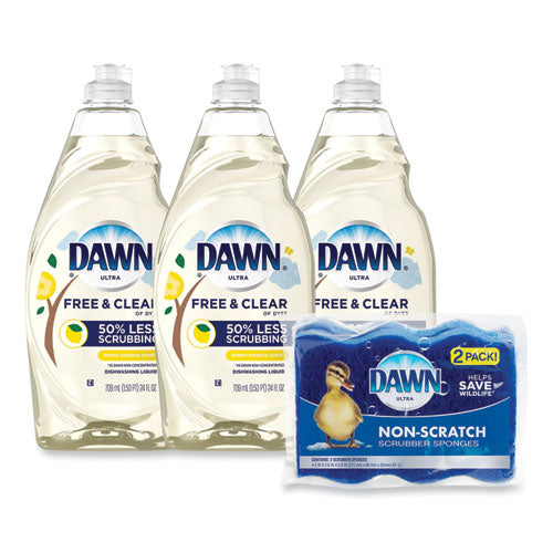 Platinum Liquid Dish Detergent, Lemon Scent, (3) 24 oz Bottles Plus (2) Sponges/Carton-(PGC49055)