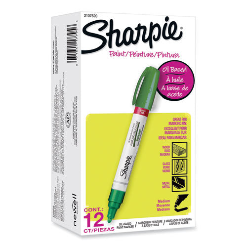 Permanent Paint Marker, Medium Bullet Tip, Green, 12/Pack-(SAN2107620)