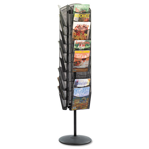 Onyx Mesh Rotating Magazine Display, 30 Compartments, 16.5w x 16.5d x 66h, Black-(SAF5577BL)
