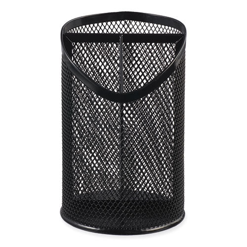 Metal Mesh 3-Compartment Pencil Cup, 4.13" Diameter x 6"h, Black-(UNV20019)