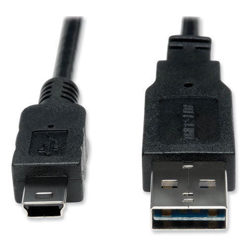 Universal Reversible USB 2.0 Cable, Reversible A to 5-Pin Mini B (M/M), 6 ft, Black-(TRPUR030006)