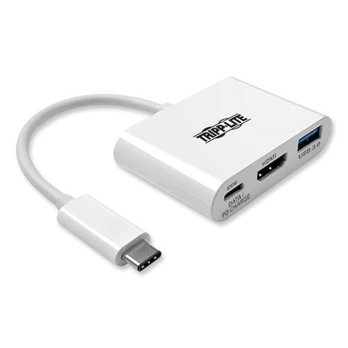 USB 3.1 Gen 1 USB-C to HDMI 4K Adapter, USB-A/USB-C PD Charging Ports, 3", White-(TRPU44406NH4UC)