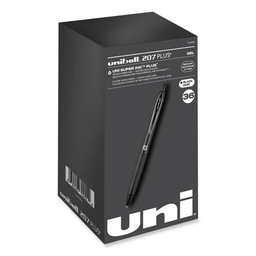 207 Plus+ Gel Pen, Retractable, Medium 0.7 mm, Black Ink, Black Barrel, 36/Pack-(UBC70455)