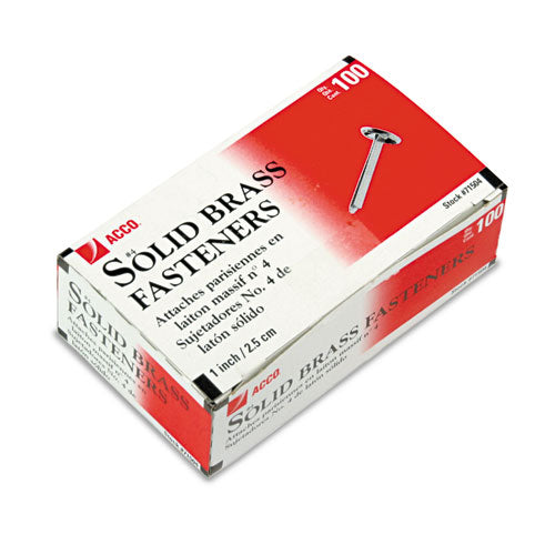 #4 Brass Prong Paper Fasteners, 1" Capacity, Brass, 100/Box-(ACC71504)