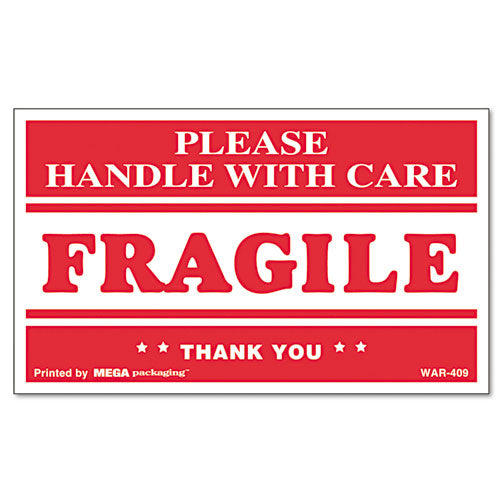 Printed Message Self-Adhesive Shipping Labels, FRAGILE Handle with Care, 3 x 5, Red/Clear, 500/Roll-(UNV308383)
