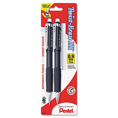 Twist-Erase III Mechanical Pencil, 0.9 mm, HB (#2.5), Black Lead, Assorted Barrel Colors, 2/Pack-(PENQE519BP2K6)