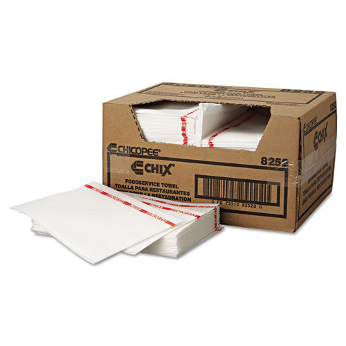 Food Service Towels, Cotton, 13 x 21, White/Red, 150/Carton-(CHI8252)
