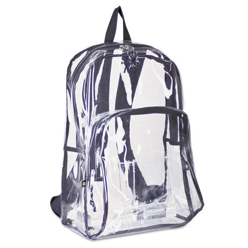 Backpack, PVC, 12.5 x 5.5 x 17.5, Clear/Black-(EST193971BJBLK)