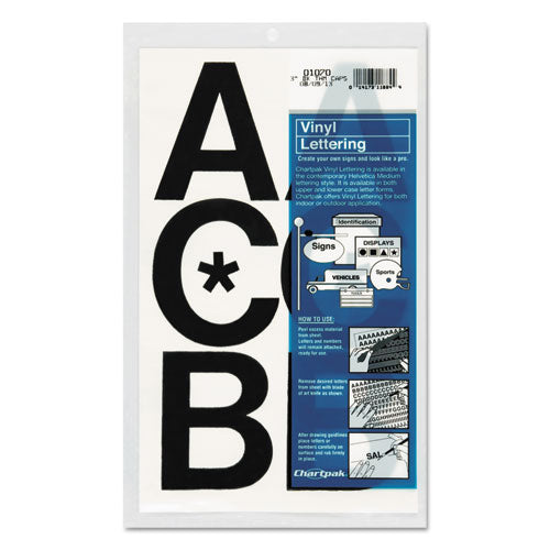Press-On Vinyl Uppercase Letters, Self Adhesive, Black, 3"h, 50/Pack-(CHA01070)