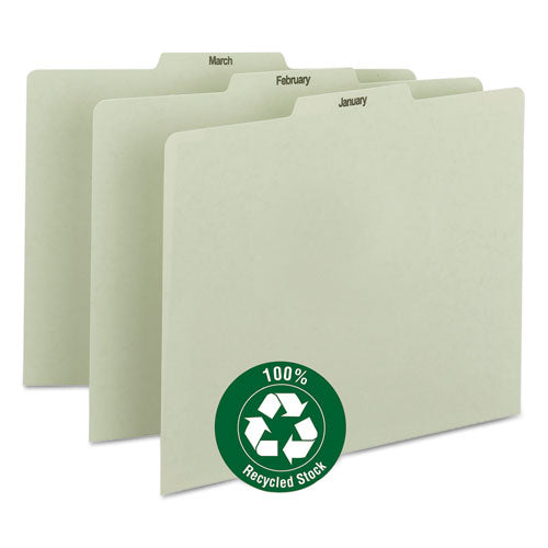 100% Recycled Monthly Top Tab File Guide Set, 1/3-Cut Top Tab, January to December, 8.5 x 11, Green, 12/Set-(SMD50365)