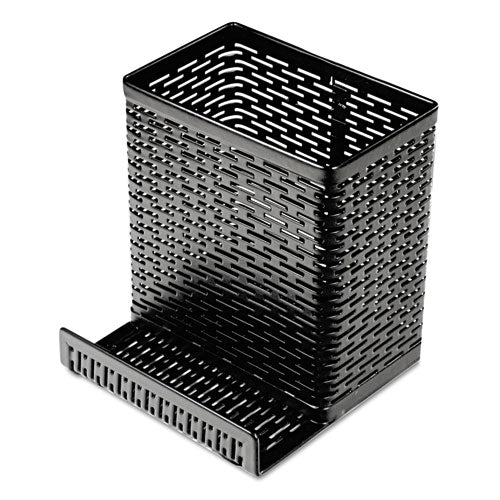 Urban Collection Punched Metal Pencil Cup/Cell Phone Stand, Perforated Steel, 3.5 x 3.5, Black-(AOPART20014)