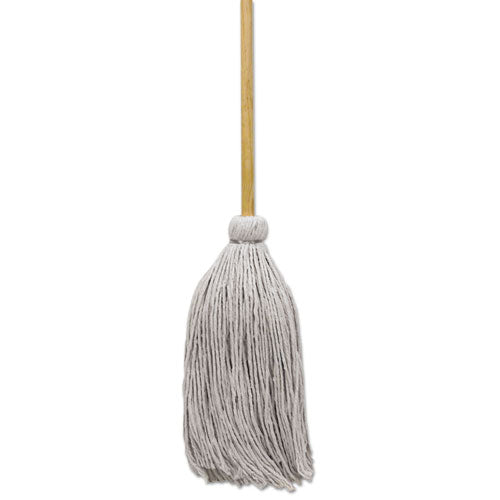 Cotton Deck Mop, 12 oz White Cotton Head, 50" Brown Wood Handle, Dozen-(BWKCD50012S)