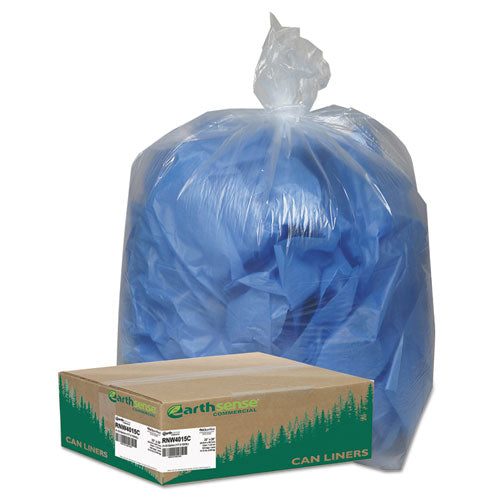 Linear Low Density Clear Recycled Can Liners, 33 gal, 1.25 mil, 33" x 39", Clear, 10 Bags/Roll, 10 Rolls/Carton-(WBIRNW4015C)