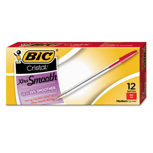 Cristal Xtra Smooth Ballpoint Pen, Stick, Medium 1 mm, Red Ink, Clear Barrel, Dozen-(BICMS11RD)