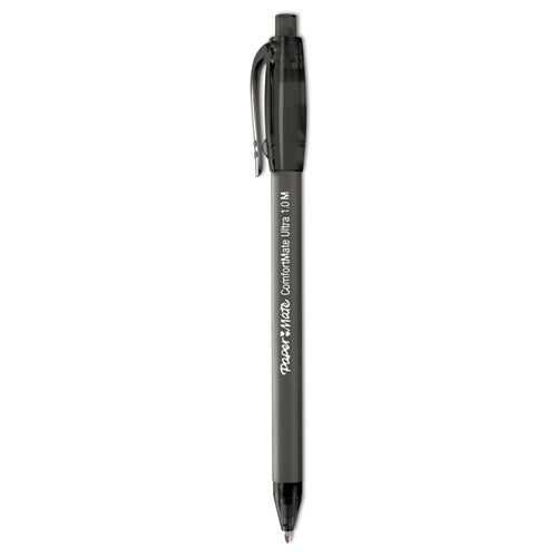ComfortMate Ultra Ballpoint Pen, Retractable, Medium 1 mm, Black Ink, Black Barrel, Dozen-(PAP6330187)